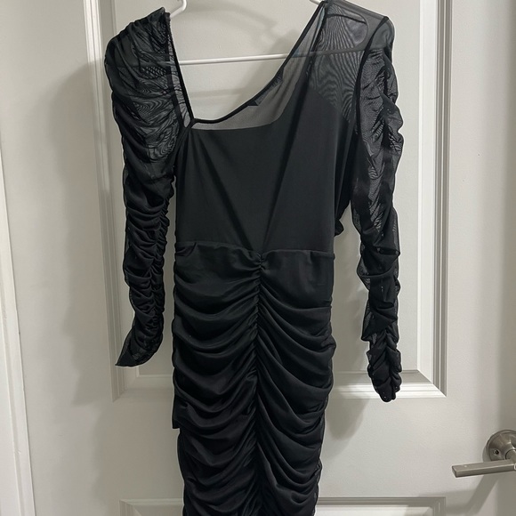 Zara Asymmetrical Draped Mini Black Dress - Picture 4 of 5
